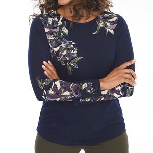 Chico’s Bird Of Paradise-Print Top Women’s Size XL Sequins Floral Stretch Knit